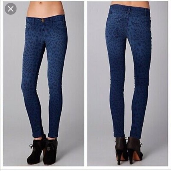 Current Elliott The Ankle Skinny Jeans Sapphire Blue Leopard Womens Size‎ 24 - Picture 2 of 10